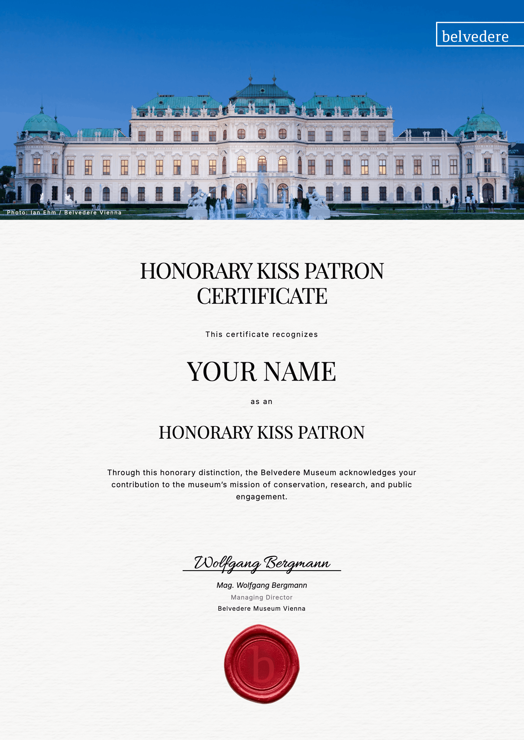 Honorary Kiss Patron Certificate preview